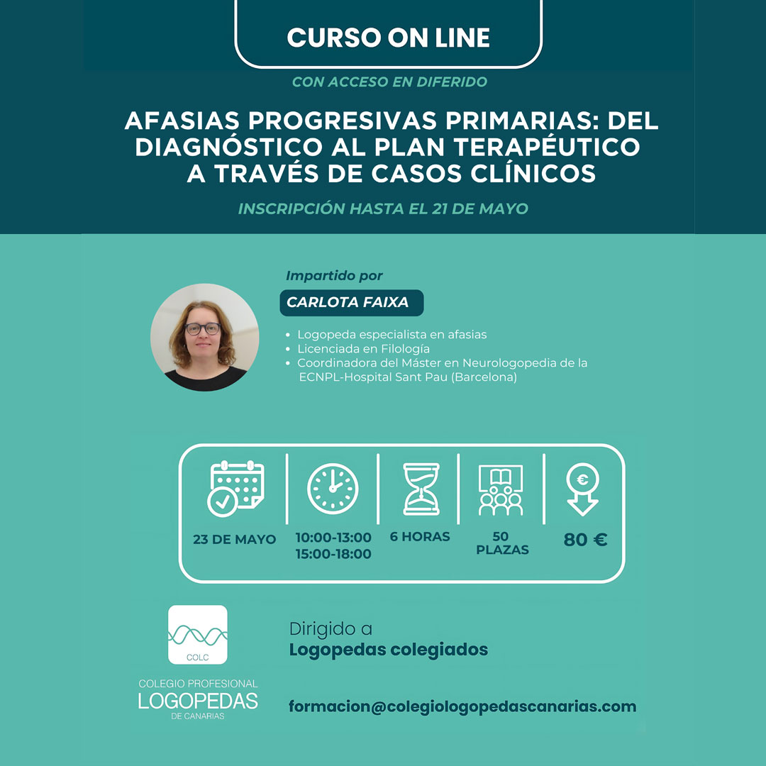 Imagen de Carlota Faixa ponente del curso Afasias progresivas primarias: del diagnóstico al plan terapéutico a través de casos clínicos. Fecha de inscripción hasta el 21 de mayo. Formación Online